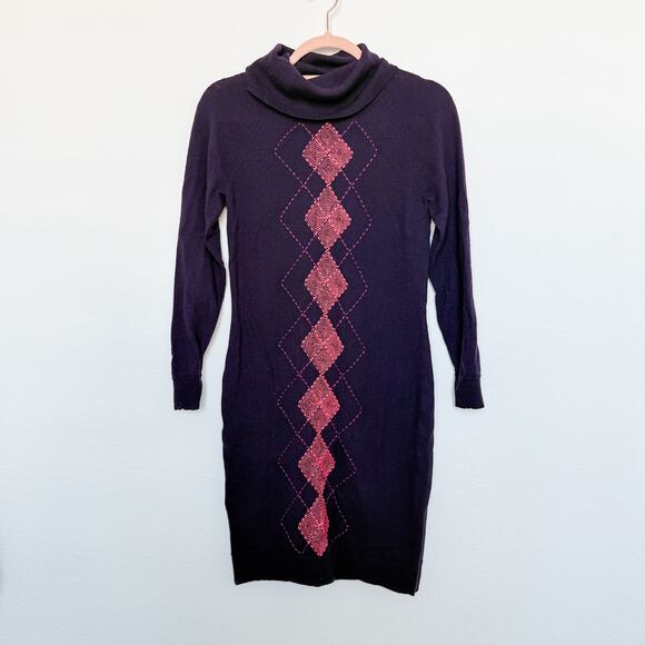 Milly New York 100% Wool embroidered Turtle Neck Long Sleeve Sweater Dress Small - Picture 1 of 6